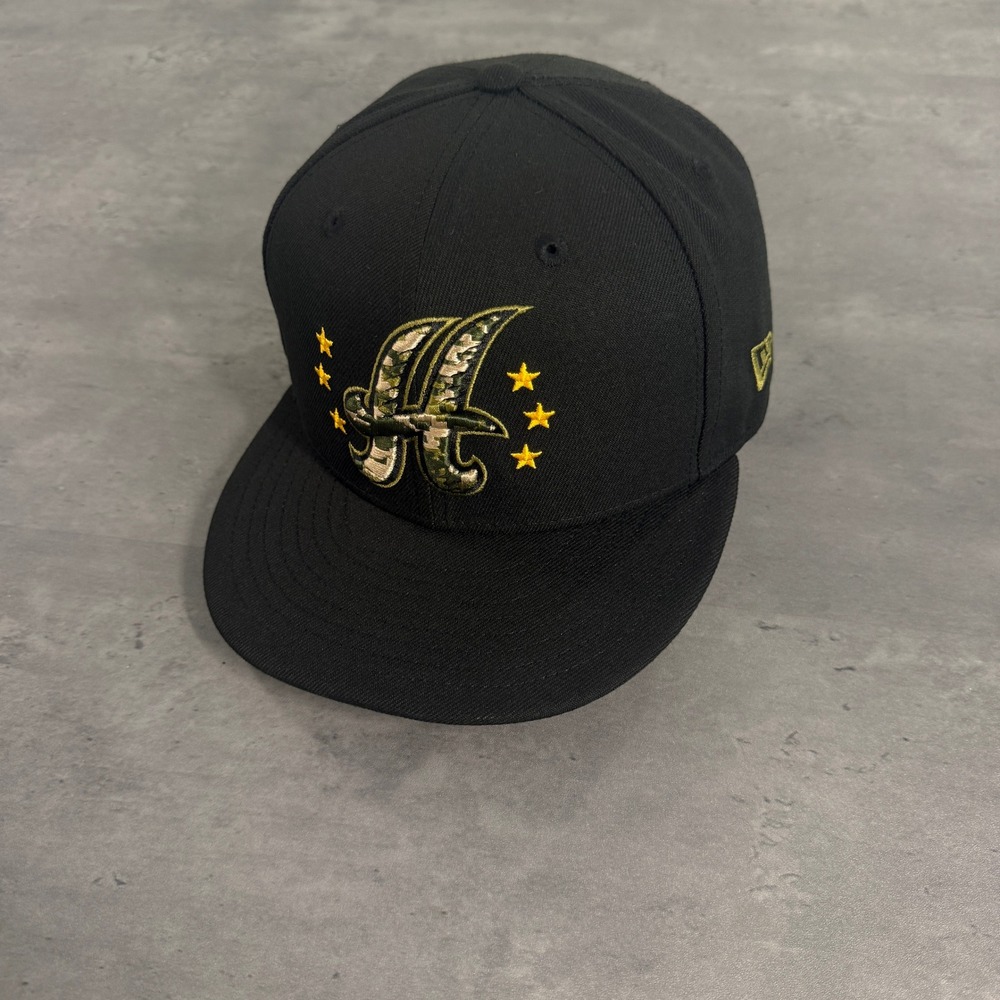 New Era Hartford Yard Goats Hat 7 1/4 Black‎ Digital Camo 2024 Armed Forces Cap